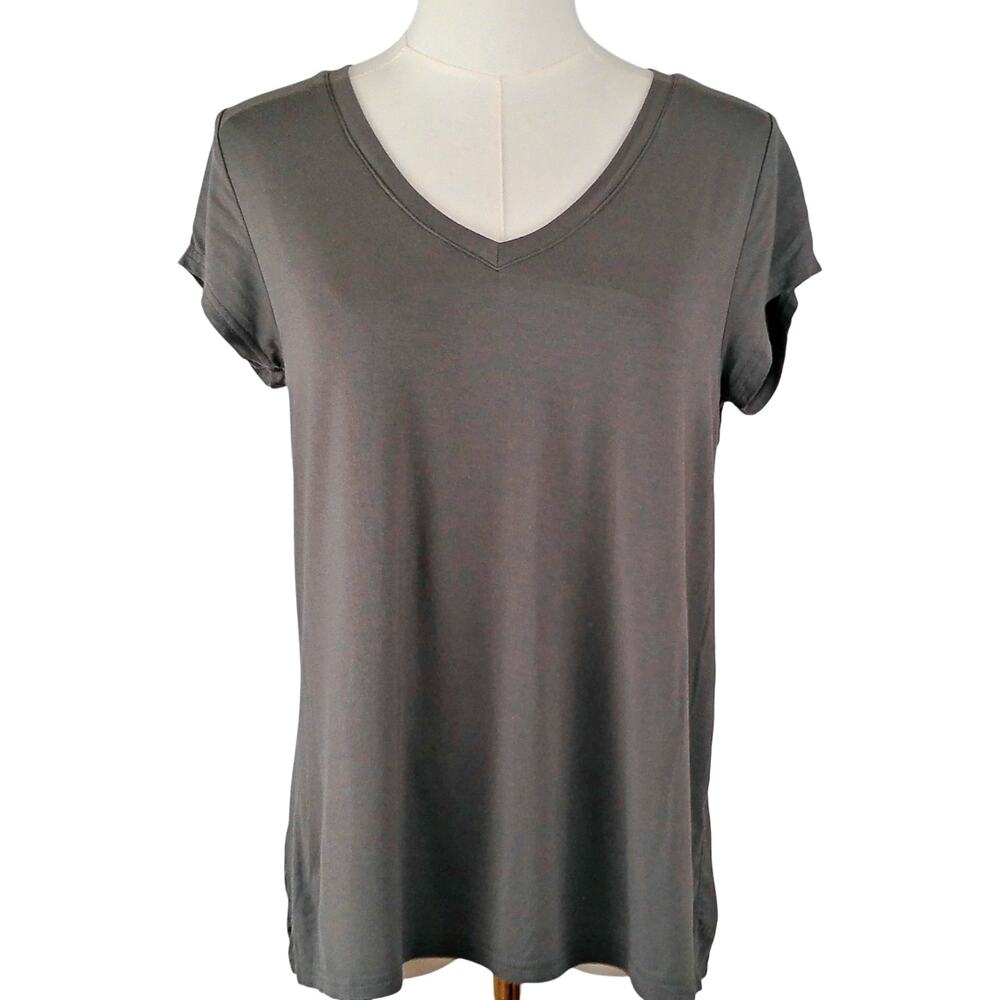 FP Free People Bamboo V-Neck T-Shirt Gray Buttery Soft SMALL